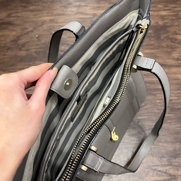 Kate Landry Grey Coated Canvas Large Shoulder Tote Bag Purse - Picture 12 of 13